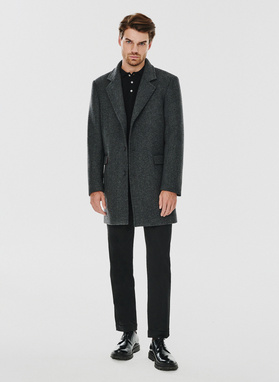 Męski płaszcz z wełną w szarym kolorze