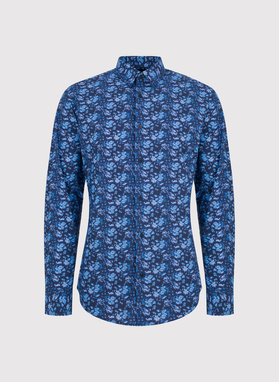 Granatowa dzianinowa koszula w kwiaty