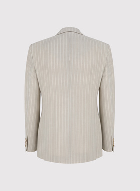 Beżowa marynarka garniturowa w prążek