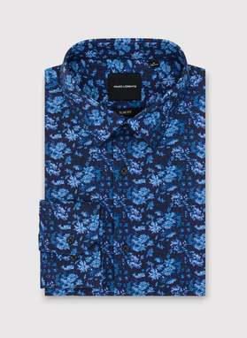 Granatowa dzianinowa koszula w kwiaty