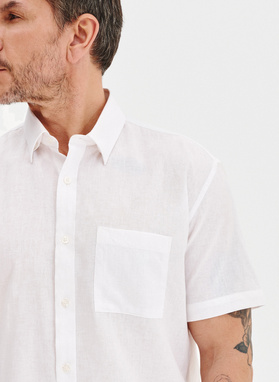 Lniana biała koszula z krótkim rękawem