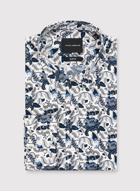 Biała koszula męska niebieskie kwiaty