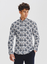 Biała koszula męska niebieskie kwiaty