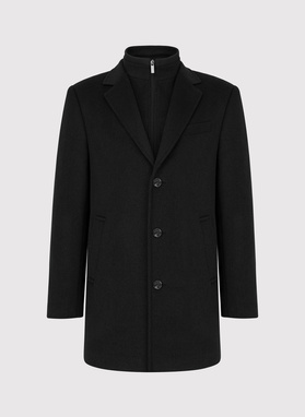 Czarny płaszcz męski z odpinaną stójką