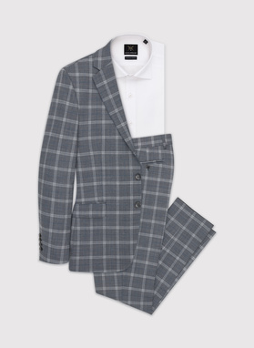 Szare spodnie garniturowe w kratę z wełną