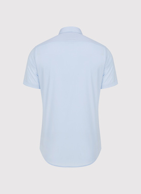 Niebieska bawełniana koszula męska z krótkim rękawem