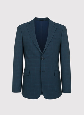 Granatowy garnitur w delikatną niebieską kratkę