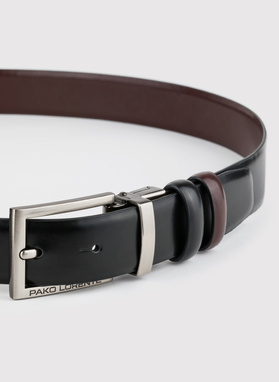 Dwustronny skórzany pasek z błyszczącą klamrą