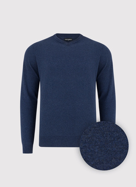 Granatowy sweter męski z dekoltem w serek