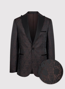 Ślubna żakardowa marynarka smokingowa brązowa
