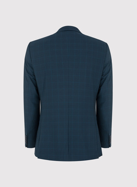 Granatowy garnitur w delikatną niebieską kratkę