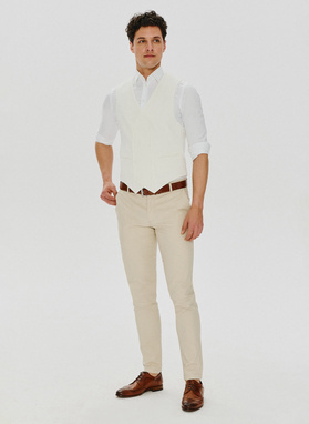 Beżowa dwurzędowa kamizelka męska