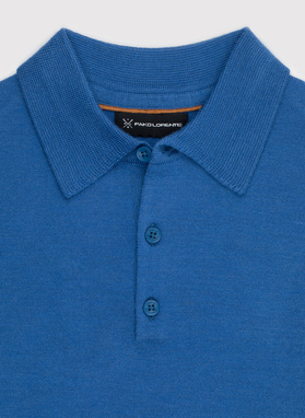 Męski niebieski sweter z kołnierzykiem polo