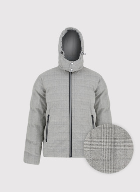 Szara kurtka w kratę z odpinanym kapturem