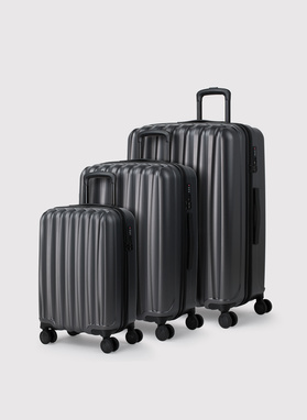 Mała ciemnoszara walizka ze żłobieniami