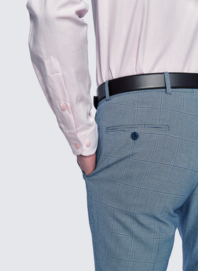 Niebieskie męskie spodnie garniturowe w kratkę