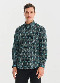 Czarna koszula w turkusowe kwiaty