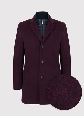 Bordowy płaszcz męski z odpinaną stójką