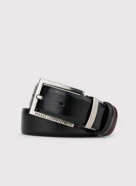 Dwustronny skórzany pasek z błyszczącą klamrą