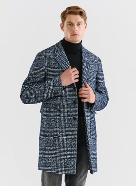 Granatowy męski płaszcz w kratę