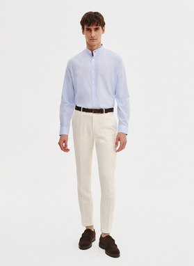 Niebieska koszula męska z lnu i bawełny