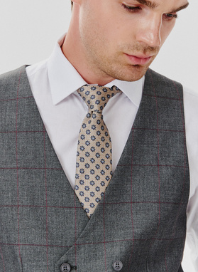 Szara dwurzędowa kamizelka męska w kratę