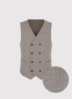 Dwurzędowa brązowa kamizelka w kratę