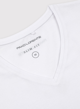 Biały gładki t-shirt v-neck