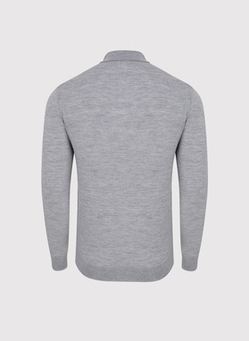Męski szary sweter z kołnierzykiem polo
