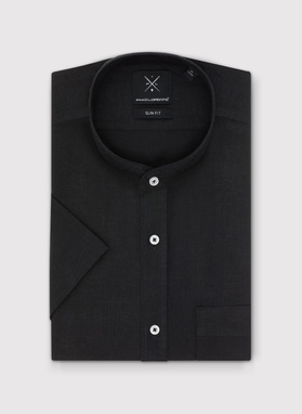 Lniana czarna koszula męska ze stójką