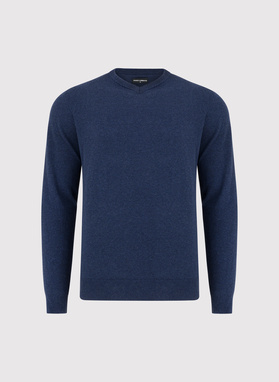 Granatowy sweter męski z dekoltem w serek