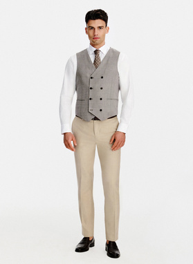 Dwurzędowa brązowa kamizelka w kratę