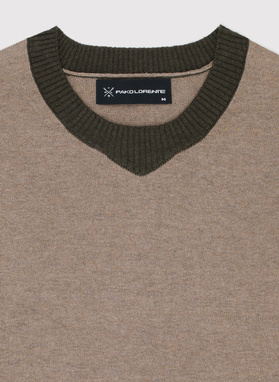 Melanżowy sweter męski dekolt V-neck