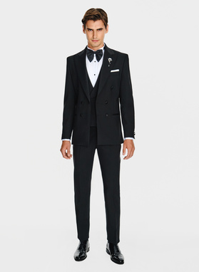 Wełniana dwurzędowa marynarka smokingowa