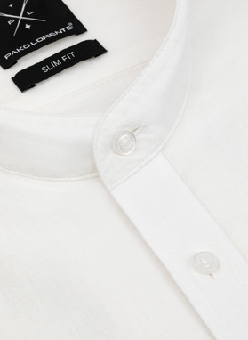 Lniana biała koszula męska ze stójką