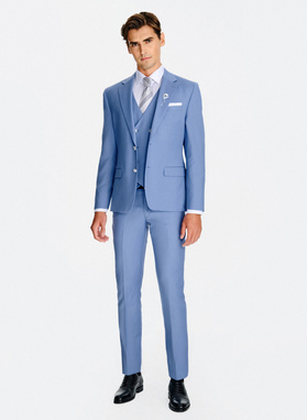 Ślubny niebieski garnitur z wełny