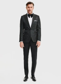 Ślubna żakardowa marynarka smokingowa czarna