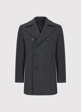 Szary płaszcz dwurzędowy z wełną