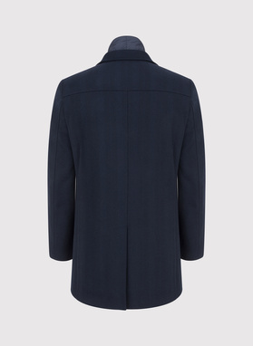 Granatowy wełniany płaszcz ze stójką