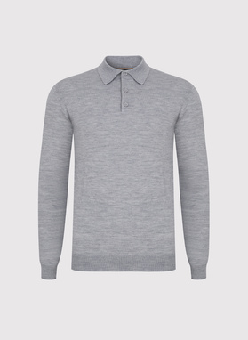 Męski szary sweter z kołnierzykiem polo