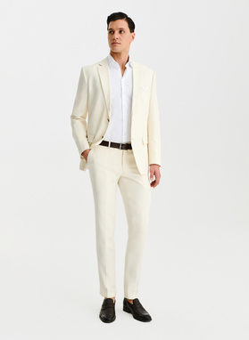 Ślubny beżowy garnitur z lnem