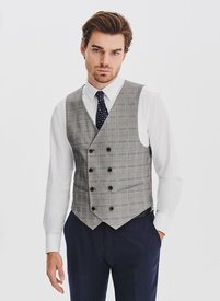 Szara dwurzędowa kamizelka męska w kratę