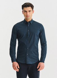 Granatowa koszula we wzór geometryczny