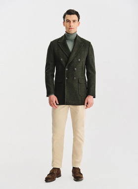 Zielony wełniany płaszcz męski