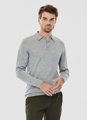 Męski szary sweter z kołnierzykiem polo