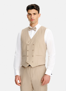 Beżowy wełniany garnitur męski