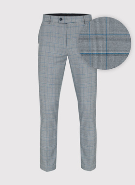 Szare spodnie garniturowe w niebieską kratę