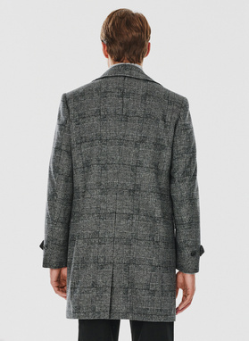 Szary męski płaszcz w kratę