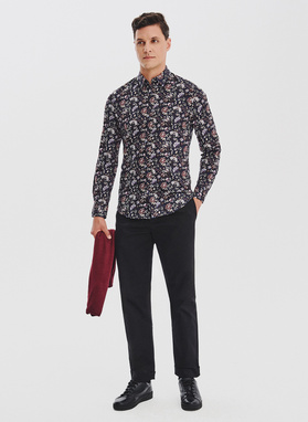Granatowa koszula w kwiaty
