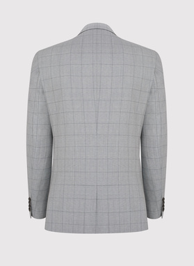 Szary wełniany garnitur męski w kratkę